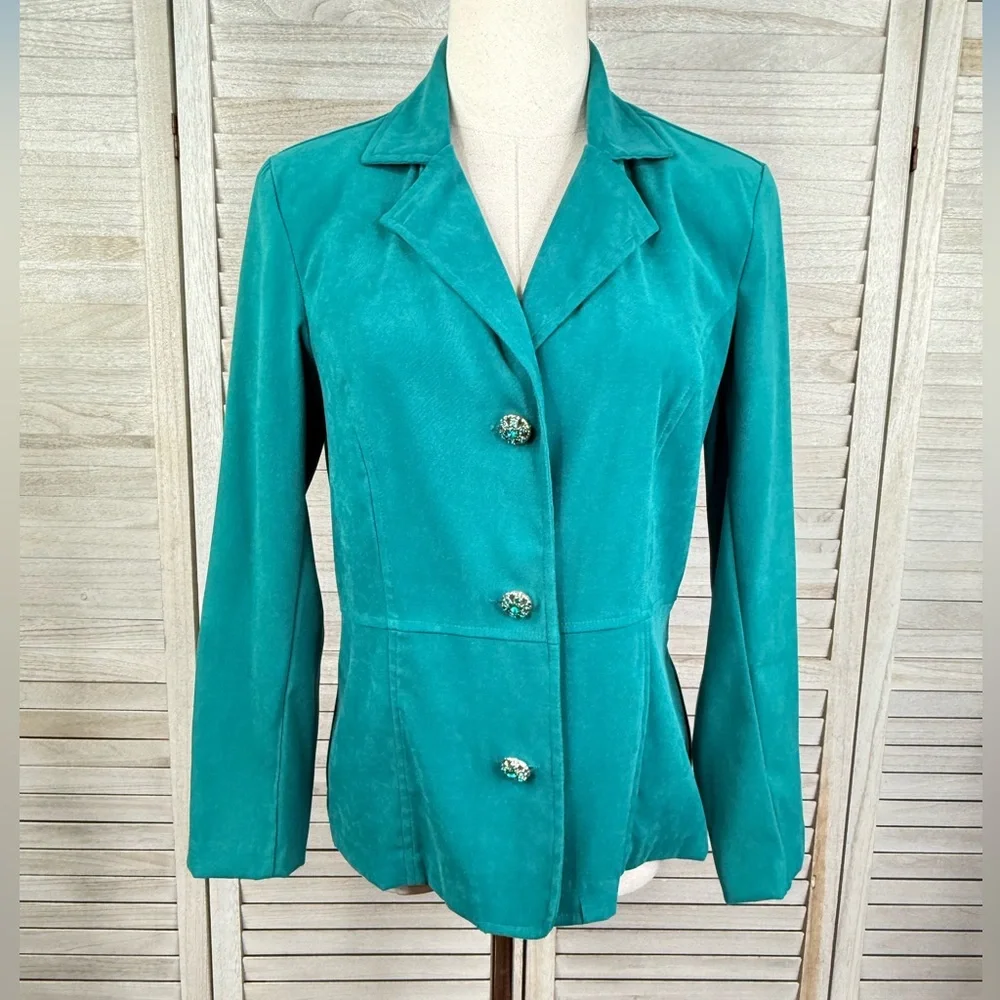 NOTATIONS (Petite) Women's 90's/Y2K Jade Green Blazer with Rhinestone Buttons-MP - Picture 1 of 3